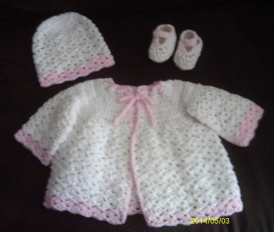Newborn Baby Girl Pink & White Sweater, Hat, & Mary Janes Set